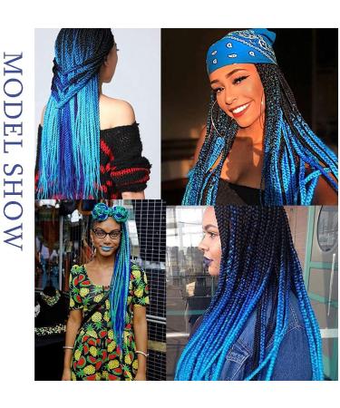 SEGO 5 Packs 24 Afro Braid Hair Extensions - Crochet Synthetic Hair in Black Dark Blue & Light Blue | International Shipping - Buy Online on GoSupps.com