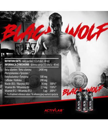 Activlab Black Wolf Pre-Workout Shot 80ml | Beta-Alanine Caffeine & Vitamins | Boost Strength & Endurance | Box of 12 | International Shipping - Buy Online on GoSupps.com