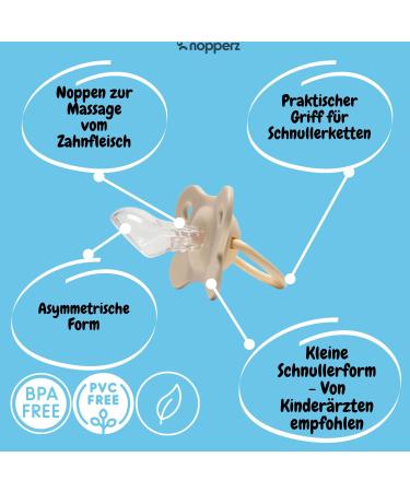 Comforting Pacifier with Nubs for Teething 0-12 Months - BPA-Free Silicone Baby Teething Ring - Nopperz Beige Asymmetrical with Box - Buy Online on GoSupps.com