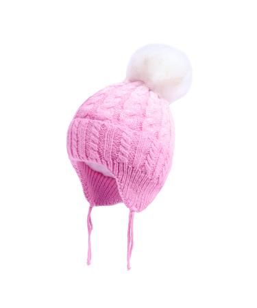 LANGZHEN Toddler Kids Infant Winter Hat Earflap Knit Warm Cap Fleece Lined Beanie for Baby Boys Girls 1-2 Years Pink