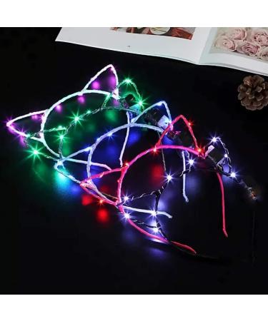 10Pcs LED Cat Ear Flower Crown Headband - Light Up Glow Hairband for Women, Girls - Perfect for Concerts, Parties, Halloween - Buy Online on GoSupps.com