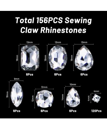 156 Pieces Sew on Rhinestones Claw Flatback Crystal Prong Setting Gems for DIY Crafts - White - Buy Online on GoSupps.com
