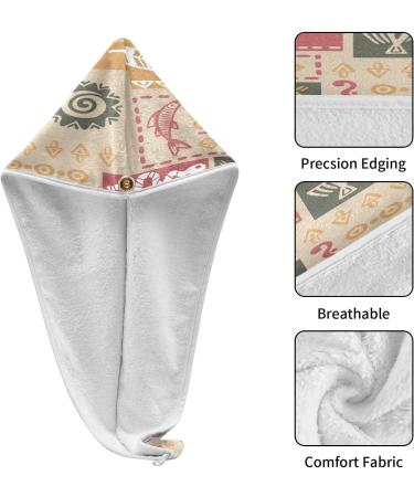 Tribal Ethnic Drawing Dry Hair Cap & Towel Set | Quick-Dry Super Absorbent Soft 2-Piece Bundle - Buy Online on GoSupps.com