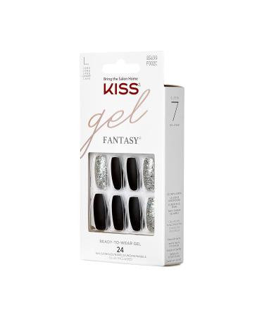 Kiss Gel Fantasy Glue-on Nails | Long Black & Silver Coffin Artificial Fingernails - 1 Pack - Buy Online on GoSupps.com