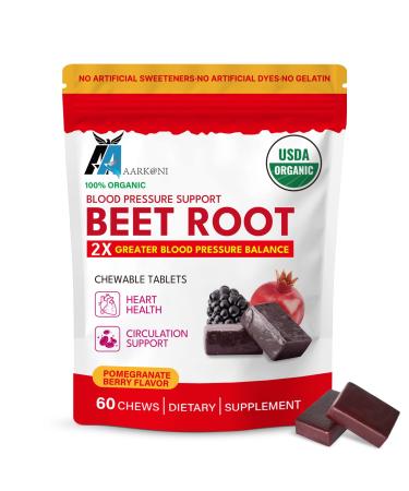 Aziz Arkani Aarkani Organic Beet Root Chewable Tablets Blood Pressure Support 60 Count Pomegranate Berry Flavor