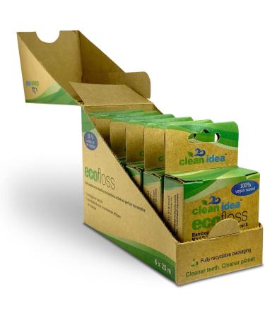 Ecofloss 6x25m Charcoal Mint Dental Floss - Natural Unwaxed Biodegradable Bamboo Floss Refill - Buy Online on GoSupps.com