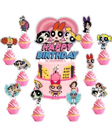 37Pcs Powerpuff Girls Party Cake&Cupcake Toppers for Birthday Party Supplies Boys' Theme Birthday Party Decoration