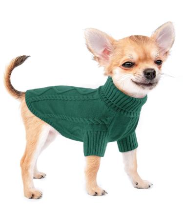 Dog sweater Small dogs winter turtleneck cat sweater clothing pet mantle puppy sweater knitting sweater braid pattern warm soft pepeacockgreen XL XL Pfau green