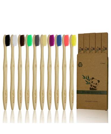 10 Pcs Soft Bristles Bamboo Toothbrush, Biodegradable Natural Bamboo Charcoal Toothbrushes, Eco Friendly Color Bristle Wood Tooth Brushes