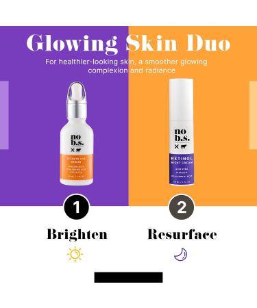 No B.S. Vitamin C + E Serum & Retinol Night Cream Duo - Vegan Skin Care for Men & Women | Hyaluronic Acid Aloe Vera | 1 FL Oz Each - Buy Online on GoSupps.com