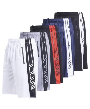 Ultra Performance Mens 5 Pack Athletic Running Shorts Basketball Gym Workout Shorts for Men with Zippered Pockets Dry Fit Shorts With Printed Side Panel Medium