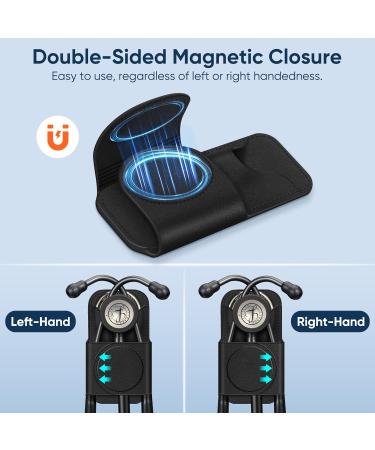 Premium PU Leather Stethoscope Holder Clip - Magnetic Lightweight Holster for Physicians Nurses & EMTs - Fits 3M Littmann & Most Stethoscopes - Black - Buy Online on GoSupps.com