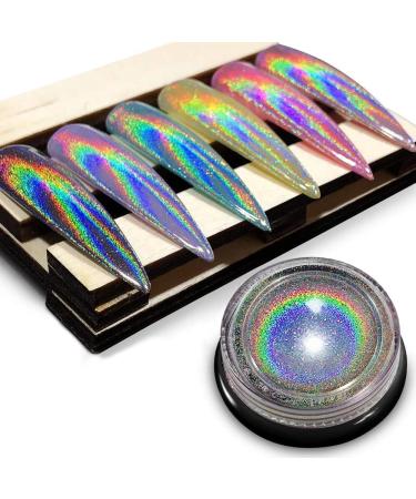2 Jar Unicorn Chrome Nail Powder - Holographic Nail powder, Chrome Powder for Nails, Mermaid Rainbow Mirror Effect, Multi Chrome Manicure Pigment, 0.08oz/2g With 2pcs Eyeshadow Sticks
