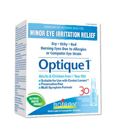 Boiron Optique 1 Eye drops used to relieve minor eye irritations such as dry itchy or red burning eyes due to allergies or computer eye strain. 30 unit-doses