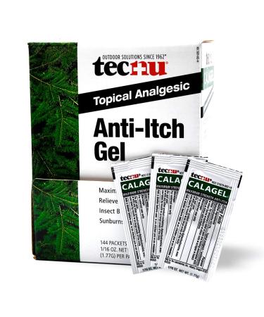 Calagel Tec Labs Tecnu Anti-Itch Gel, Maximum Strength Itch Relief for Rashes, Bug Bites, Stings & Minor Burn Relief  1/16 Ounce Packets, 144 Count Dispenser, Dispenser Box