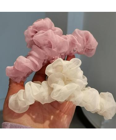 Korean Style Hair Claw Crossing Teeth Spring Design Pleated Mesh Yarn Decor Large Hair Clip Hair Accessories Big Hair Clip Pink - Buy Online on GoSupps.com