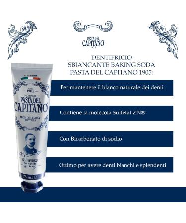 Captain's Pasta Pasta del Capitano 1905 Whitening baking powder toothpaste ideal for preserving natural tooth color reduces food stains 100 Made in Italy 75 ml tube - Buy Online on GoSupps.com
