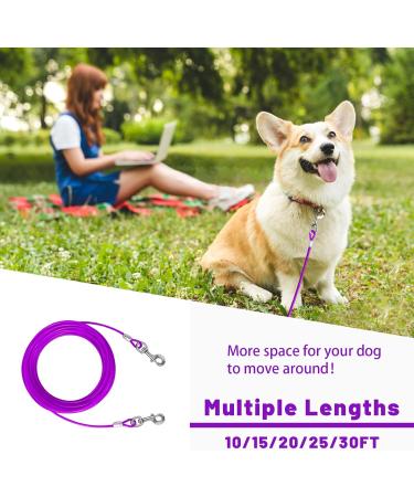 Haiyuan 15FT Dog Tie Out Cable - Durable Steel Wire Runner for Dogs Up to 165 lbs - Purple Outdoor Lead with Superior Clips - Perfect for Yard & Travel - Buy Online on GoSupps.com