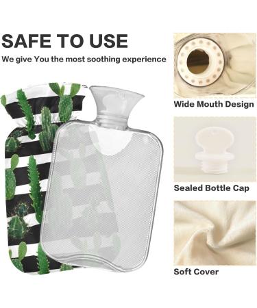 Naanle 2L Transparent Hot Water Bottle with Lid - Stripes Cactus Plant Design for Pain Relief Menstrual Cramps and Heat/Cool Therapy - Ideal for Hands & Feet - Buy Online on GoSupps.com