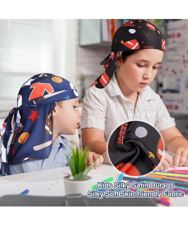 Leumoi Kids Silky Durags - 8 Pcs Ball Theme Pattern Long Tail Satin Headwrap for Boys, Girls, Baby, Toddler - Buy Online on GoSupps.com