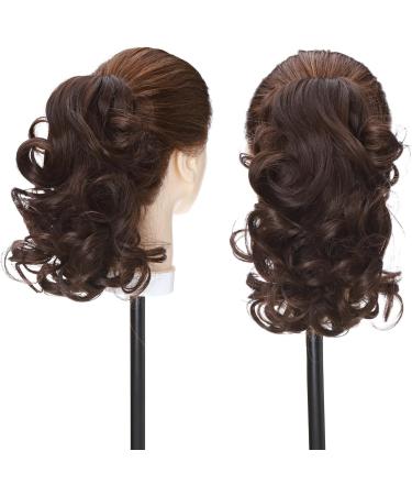 12 Inch Ombre Synthetic Ponytail Extension - Long Curly Clip-in Claw Hairpiece, Medium Brown - Buy Online on GoSupps.com