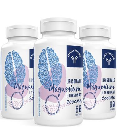 Liposomal magnesium L-threonate piece 2000mg high strength-magnesium supplement with vitamin D3 & k2 non-GMO gluten free 60 pieces (3-pack)