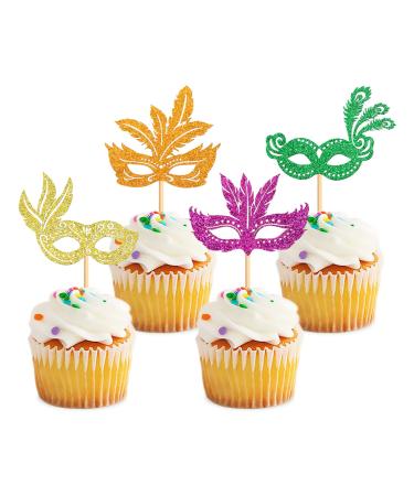 Keaziu 24PCS Mardi Gras Cupcake Topper Masquerade Masks Bachelorette Mask Cupcake Toppers Masquerade Mardi Gras Baby Shower Birthday Party Decorations Supplies 1 Mask 1