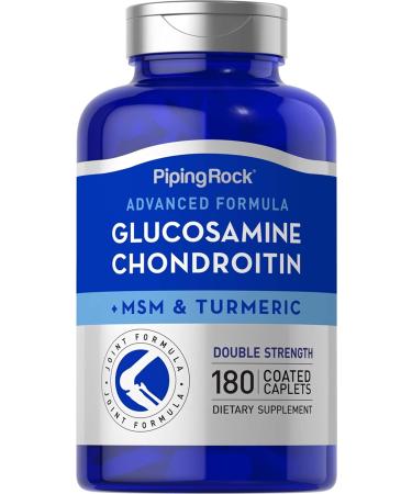 Piping Rock Glucosamine Chondroitin MSM Plus Turmeric | 180 Caplets | Double Strength Formula | Advanced Complex Supplement | Non-GMO Gluten Free