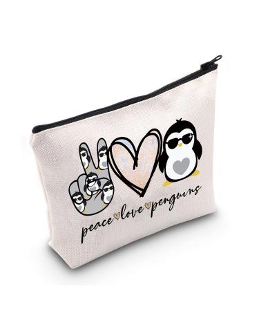 Levlo Funny penguin cosmetic bag animal lover gift peace love penguins make-up zipper bag penguins lover gift for women and girls peace love penguins
