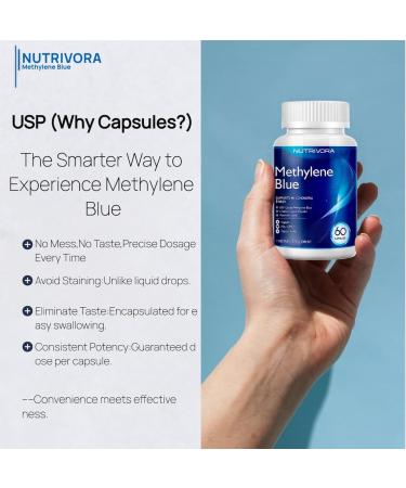 Methylene Blue Capsules (USP Grade) Maximum Absorption Formula | 60 High-Potency Capsules | Anti-Aging Energy & Cognitive Support - Buy Online on GoSupps.com