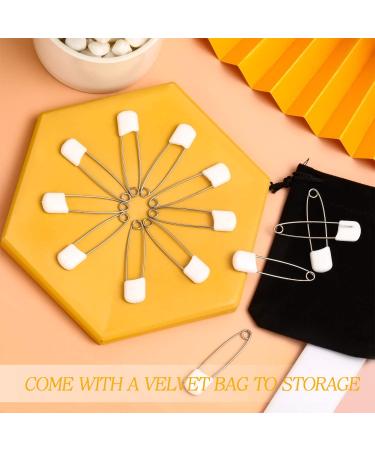 50 Piece Baby Safety Pins with Locking Closures - White Cloth Diaper Pins with Velvet Bag - Buy Online on GoSupps.com