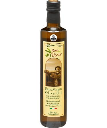 Papa Vince Olive Oil Extra Virgin - First Cold Press Family Harvest, Polyphenol Rich, Subtle Peppery Finish, Unrefined, High in Monounsaturated Fat, No Pesticides, No GMO, Keto, Paleo, Sicily, Italy Original