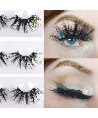 Fanxiton 25MM-D18 Glitter False Eyelashes - Dramatic Drag Queen Mermaid Makeup - 3 Style Multipack - Buy Online on GoSupps.com