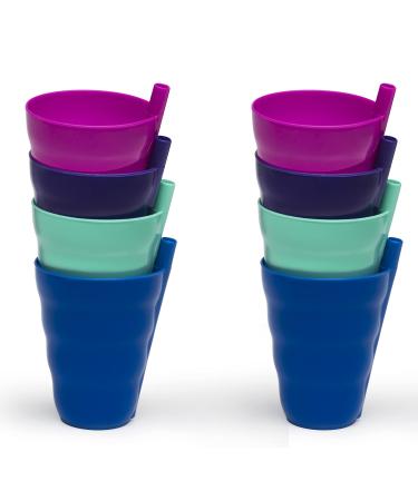 Klickpick Home Kids Cups with Built-in Straw - Set of 8 Toddler Drinking Cups with Straws 10 Ounce - Children Sip-a-Cup Dishwasher Safe BPA Free Brightly Colored Great Kid and Toddler Tumbler Cups