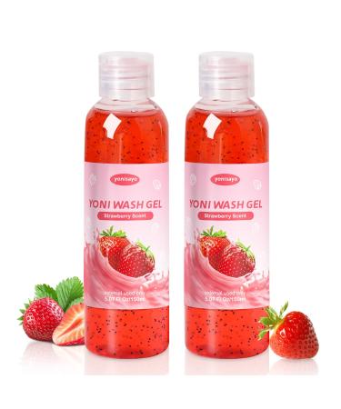 2 PCS Yoni Wash Natural Feminine Wash for Women Ph Balance Yoni Body Wash Vaginal Wash for Intimate Moisturizing Deodorant Remove Odor Strawberry Scent