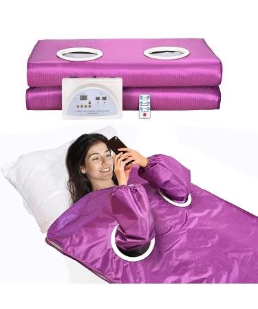 HlieeeoSfcn infrared sauna corner 2 zone infrared sauna blank with removable sleeves portable sauna ceiling with remote control remote infrared oxford sauna heating blanket Professionel detox therapy purple