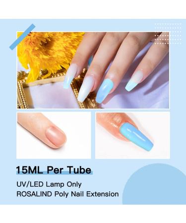 ROSALIND Blue Poly Nail Gel Set - 6 PCS Nail Extensions Gel, Clear Glitter Jelly Poly Nails, White Blue Sparkle Art - 15ML - Buy Online on GoSupps.com