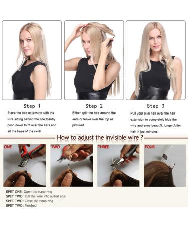 Hair Extensions no Clip Invisible Wire Adjustable Secret Rubber Band Hairpiece Real Natural Synthetic Fibre Hair 16 inch Straight Bleach Blonde - Buy Online on GoSupps.com