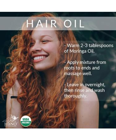 HBNO Pure Organic Moringa Oil for Hair 4 oz - USDA Certified, Premium Grade for Aromatherapy & Glowing Skin - 100% Pure & Organic Nutrients - Buy Online on GoSupps.com