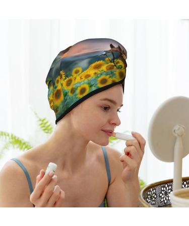 Hair Towel Wrap for Quick Drying - Button Closure Towel Turban in Horse Sunflowers | Shop Internationally - Buy Online on GoSupps.com