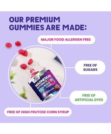 Magnesium Glycinate Supplement Gummies - Magnesium Supplement with Bone Muscle Heart Health & Sleep Support - Gentle on Stomach & Chelated for Max Absorption - Grape Flavor & Sugar Free - 60 Gummies - Buy Online on GoSupps.com