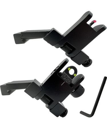 Levien 45 Degree Offset Fiber Optic Front and Rear Flip Up Sight - with Front Red Dot Sight and Rear Green Dot Sight Can Mount on Picatinny or Weaver Rail
