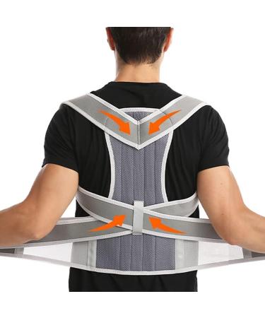 Breathable Posture Corrector for Men and Women Full Back Brace Humpback Girdle Spine Lumbar Support Belt Therapy Corset Shoulder Neck Clavicle Waist Pain Relief /893 (Color : Grey Size : L)