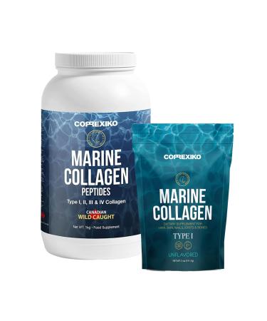 CORREXIKO Marine Collagen Powder Supplement Unflavored - 1kg & 5oz Bundle - 10 000mg Double Hydrolyzed Collagen Peptides per Serving - Formulated for Maximum Absorption - Hair Skin & Nails