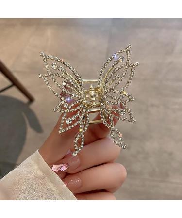 2PCS Medium Hair Claw Clips - Non Slip Butterfly Style Rhinestone Pearl Decor Barrettes for Thin & Thick Hair - Buy Online on GoSupps.com