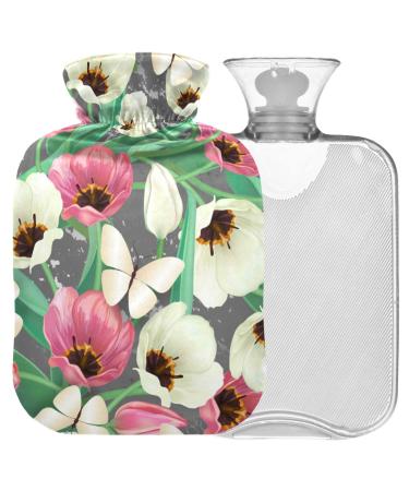 Naanle tulips Flowers Heat bottle with reference warm and cold therapy Transparent hot water bottle 2l large hot hot water bottle for bed hand feet heat pain relief