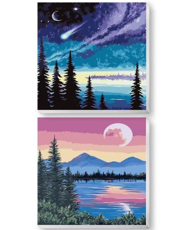 Fycert Framed Paint by Numbers for Adults Kids 2 Pack,DIY Oil Painting Set for Beginner,10x10 Inch,Gifts for Men Women Children Tree & Moon