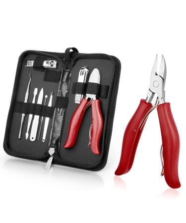 Toenail Clippers for Thick and Ingrown Nails Red Nail Clipper Kit and Professional Podiatrist Toenail Clippers Heavy Duty Nail Scissors Toenail Treatment Tools Kit for Men Women Elderly