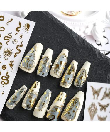 Songjie 4 Sheets Gold Nail Stickers: Bronzing Rose, Snake Eyes, Heart 3D Self-Adhesive Decorations - Perfect for Fake Nail Designs and Salon Accessories - Buy Online on GoSupps.com