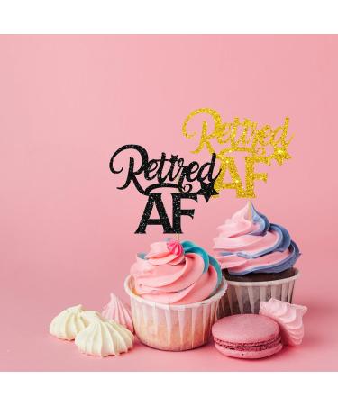 Retired AF Cupcake Toppers for Retirement Party Happy Retirement Cupcake Toppers Black & Gold Glitter Cake Decorations for Farewell/Going Away Party Supplies - 24pcs - Buy Online on GoSupps.com